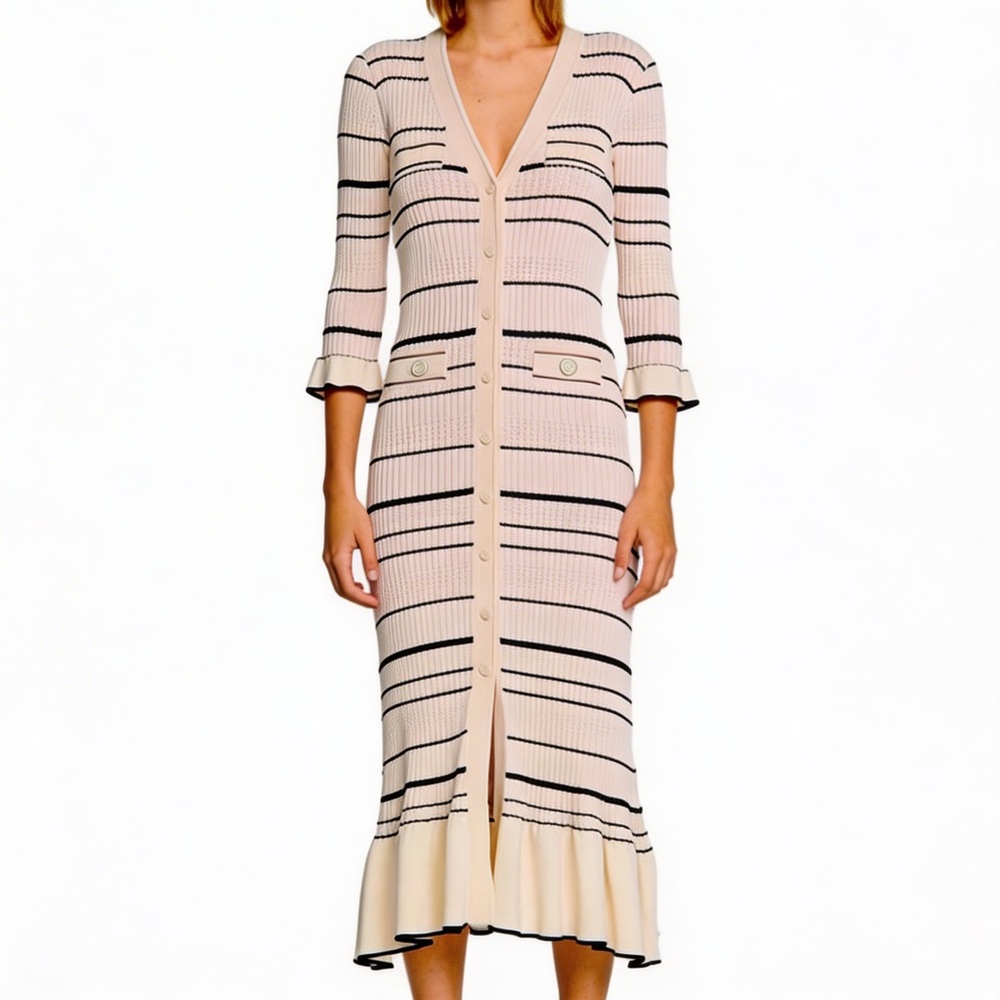 Sandro Sophia Striped Knit Maxi Dress Size 36